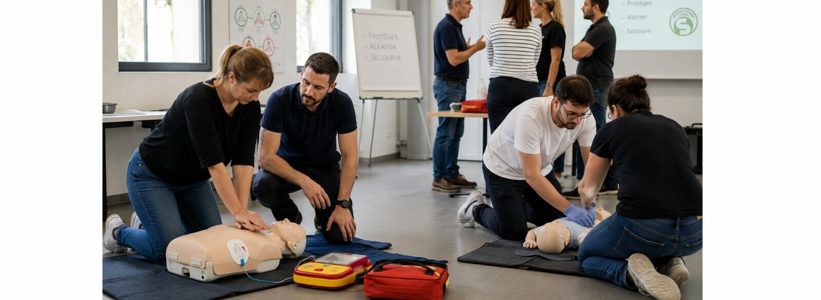 Formation MAC SST et PSC animée par CPC Formation à Chambéry avec exercices pratiques de secourisme et utilisation du défibrillateur.
