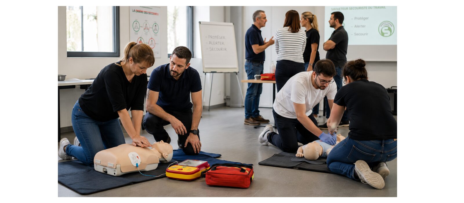 Formation MAC SST et PSC animée par CPC Formation à Chambéry avec exercices pratiques de secourisme et utilisation du défibrillateur.