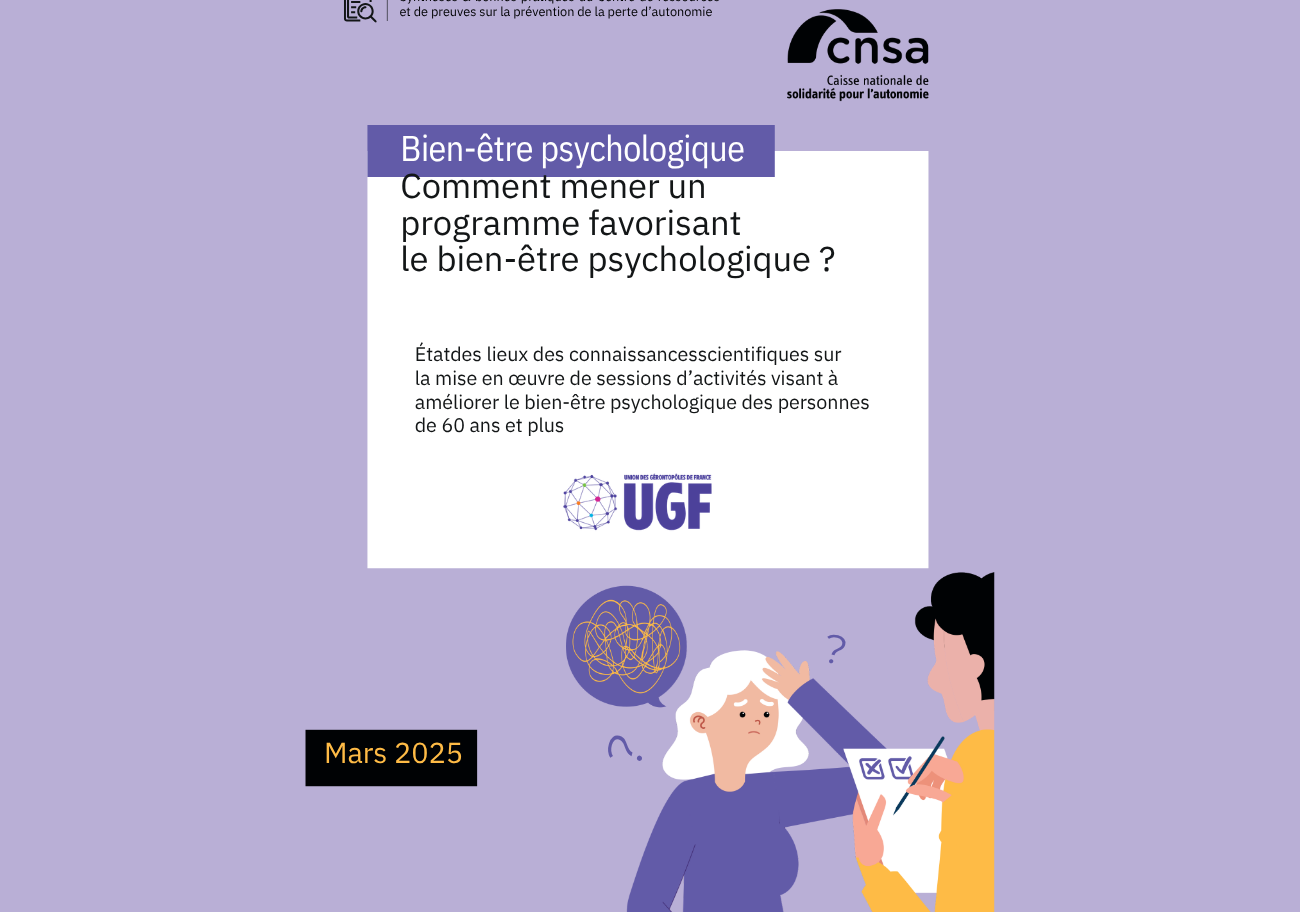 Couverture du document de la CNSA présentant les recommandations pour concevoir un programme favorisant le bien-être psychologique des personnes de 60 ans et plus.