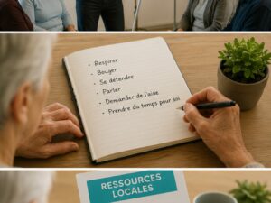 Participant élaborant sa boîte à outils personnelle pour préserver son bien-être psychologique grâce à des actions simples du quotidien.