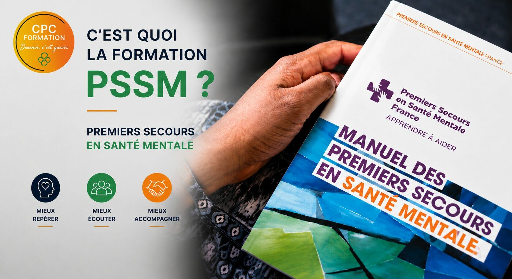 Illustration de la formation Premiers Secours en Santé Mentale (PSSM) proposée par CPC Formation en Savoie avec manuel officiel PSSM.