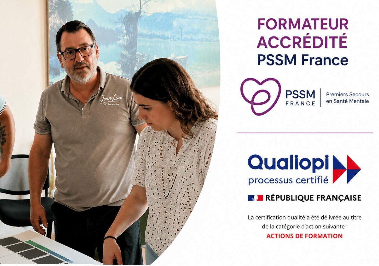 Jean-Luc Joutz, formateur accrédité PSSM France, présentant une action de prévention au sein de CPC Formation, organisme certifié Qualiopi.